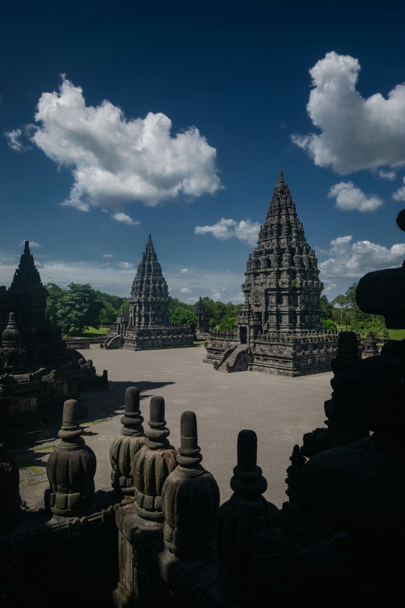 Prambanan Temple — the Shiva tower rises 47 metres above the Javanese plain